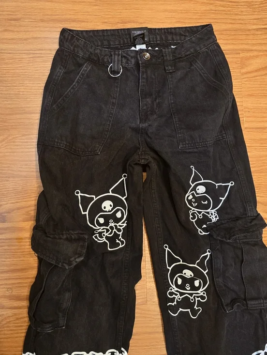 Hot Topic's Kuromi Belt No Chain Black Carpenter Pants Juinors Size 1 - Picture 3 of 6